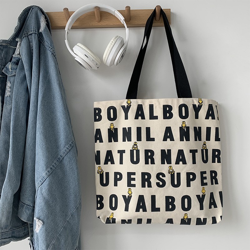 2025 art design cute animal hand-painted illustration shoulder bag schoolbag artistic retro large capacity canvas bag women full figure