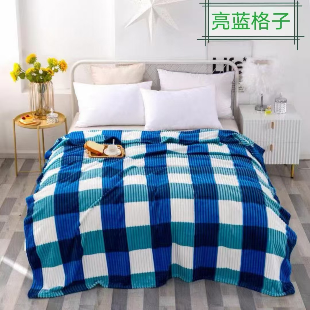 跨境外贸格子印花法兰绒KS抽条毛毯办公室午睡盖毯礼品毯空调毯子详情3
