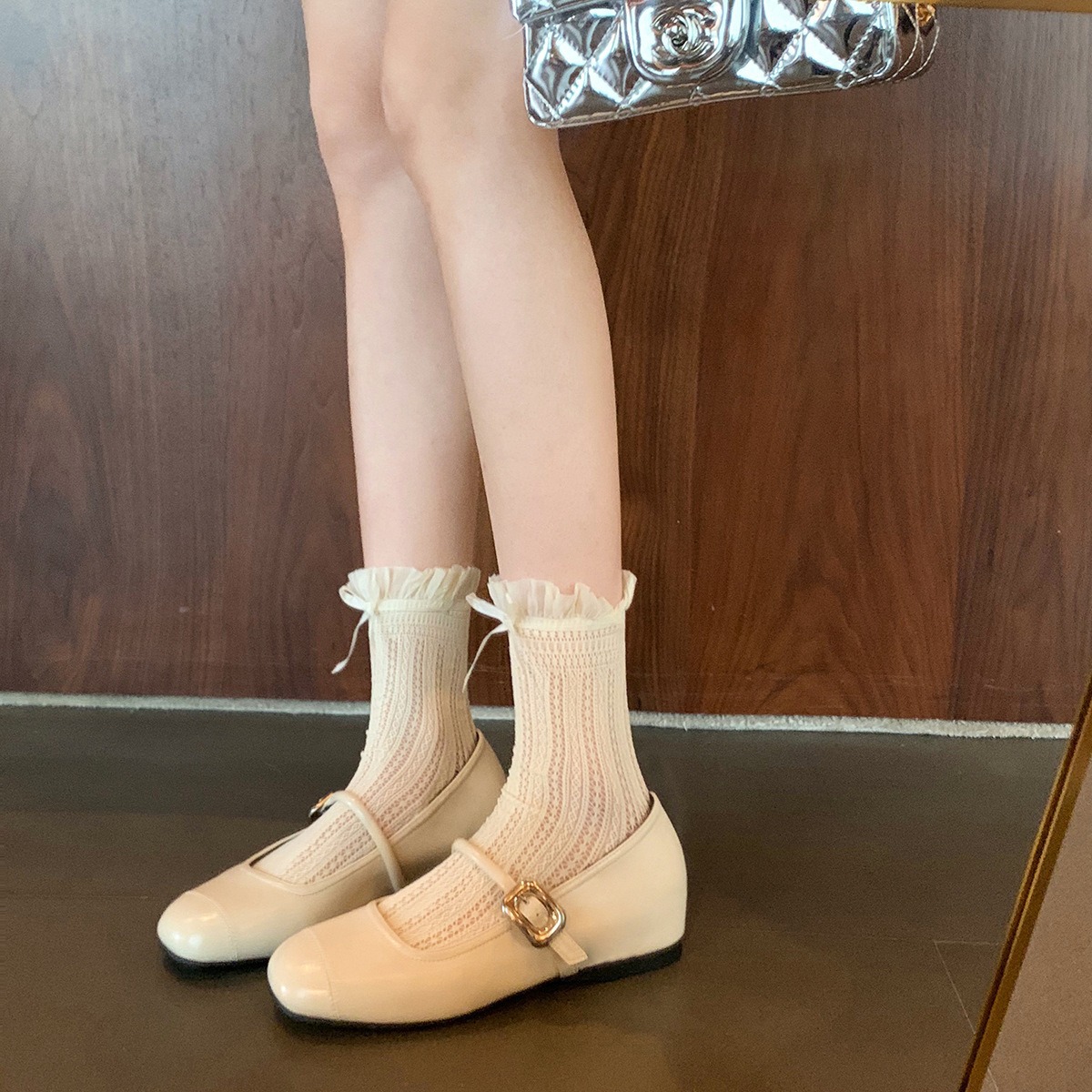 7221 huidong yixinda round square toe shallow mouth silver leather shoes flat height increasing insole soft bottom mary jane shoes women Specification drawing