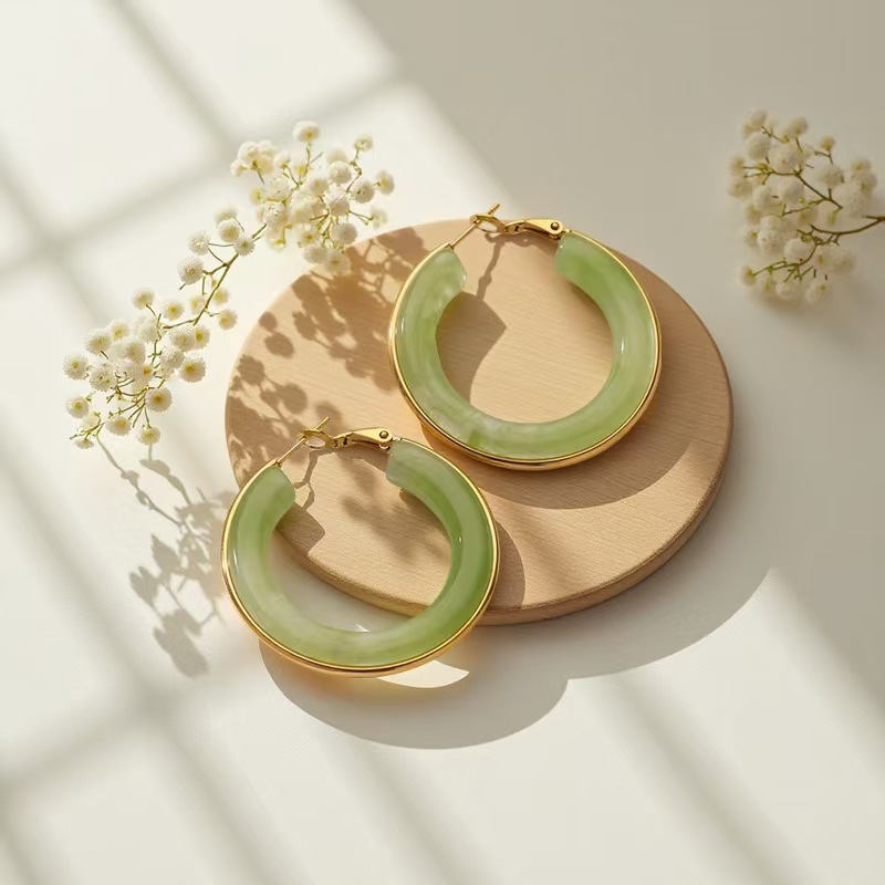Resin large circle earrings, colorful spring earrings, versatile foreign trade cross-border women's earrings detail image 2