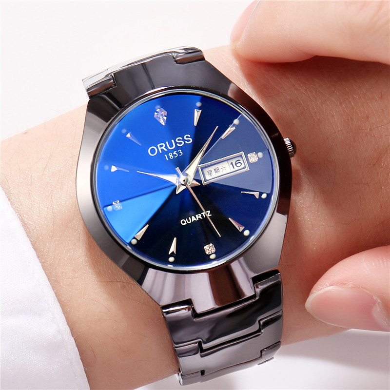 men's steel belt quartz watch business luminous waterproof men's watch double calendar casual men and women couple watch wholesale full figure