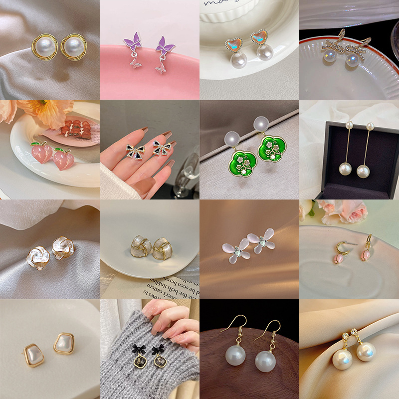 s925 silver pearl flower earrings women's light luxury high-grade minority all-match earrings elegant hot earrings wholesale details Picture