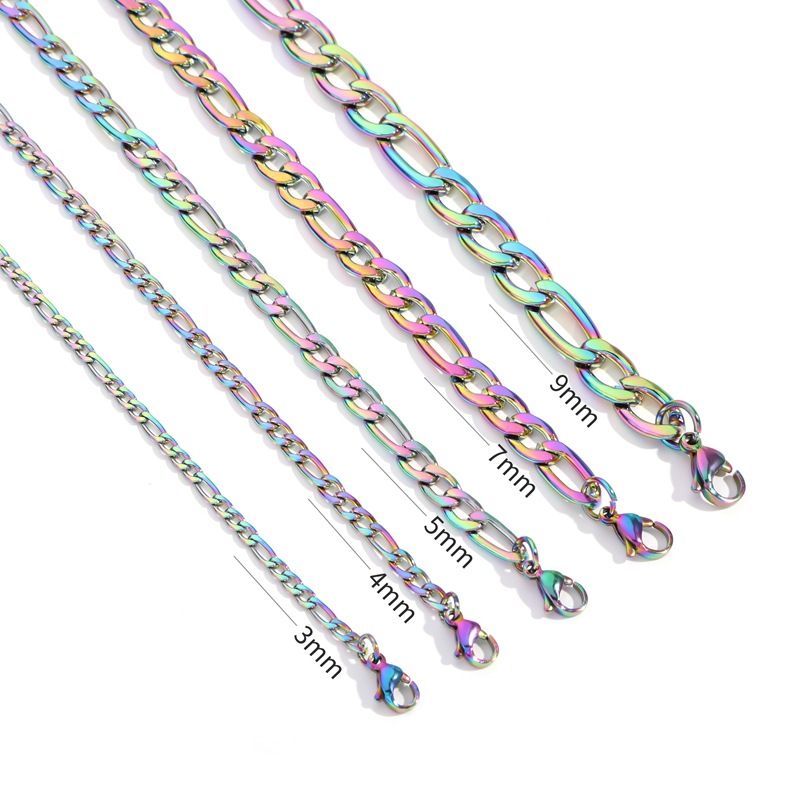 figaro chain 3mm/4mm/5mm/7mm/9mm stainless steel nk3:1 cuban necklace vacuum color-preserving electroplating details Picture
