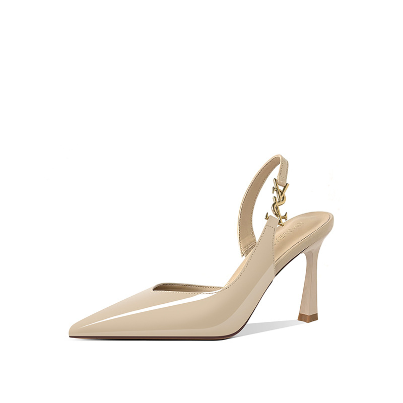 [spot] closed toe sandals for women back strap patent leather all-matching stiletto pointed high heels 2025 spring and summer new full figure