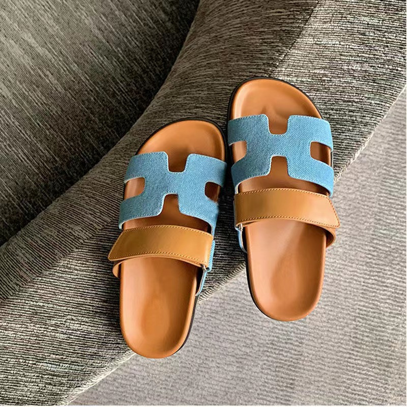 24 summer new slippers women's foreign trade large size all-match thick bottom velcro solid color european and american leisure sandals for women Application Scenario