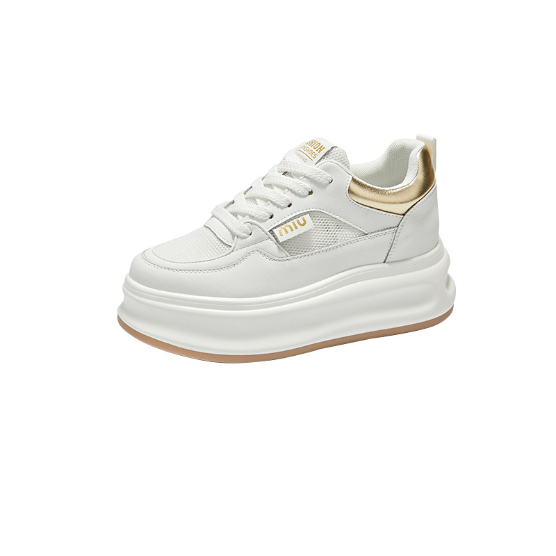 thick-soled leather white shoes for women 2025 new spring versatile single-layer shoes platform sneakers height increasing insole casual sneakers undefined