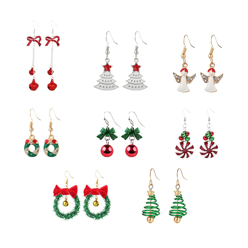 cross-border european and american christmas earrings fashion creative alloy dripping stud earrings christmas tree snowflake elk bell earrings Specification drawing
