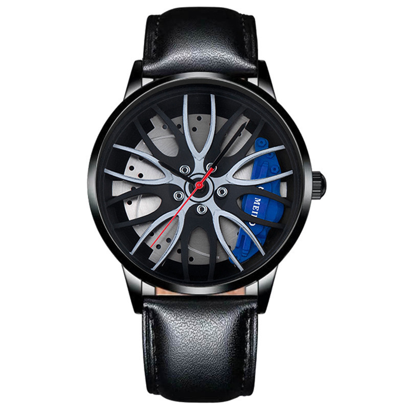 wheel hub style non-mechanical watch quartz steel strap watch men's fashion racing style watch men's watch in stock Specification drawing