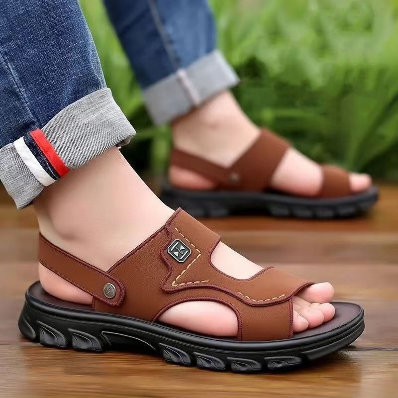 men's faux leather sandals summer 2025 non-slip waterproof outdoor sandals men's men's sandals dual-use sandals full figure