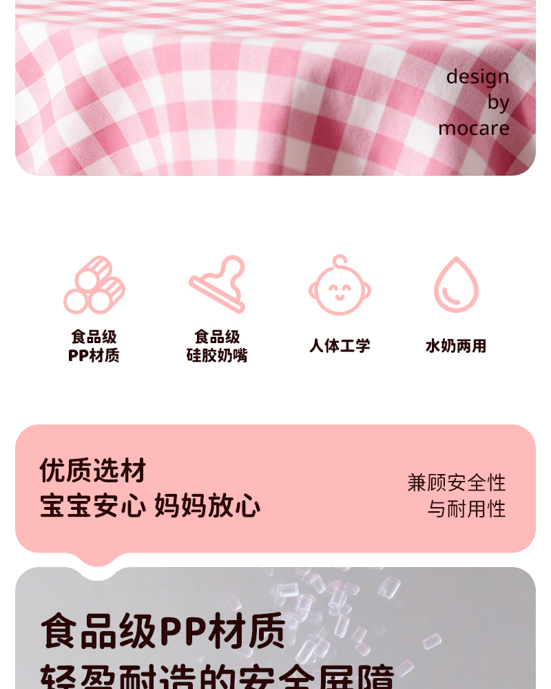 150ML宽口pp奶瓶带柄婴儿奶瓶宝宝防呛防胀气奶瓶仿母乳感详情2