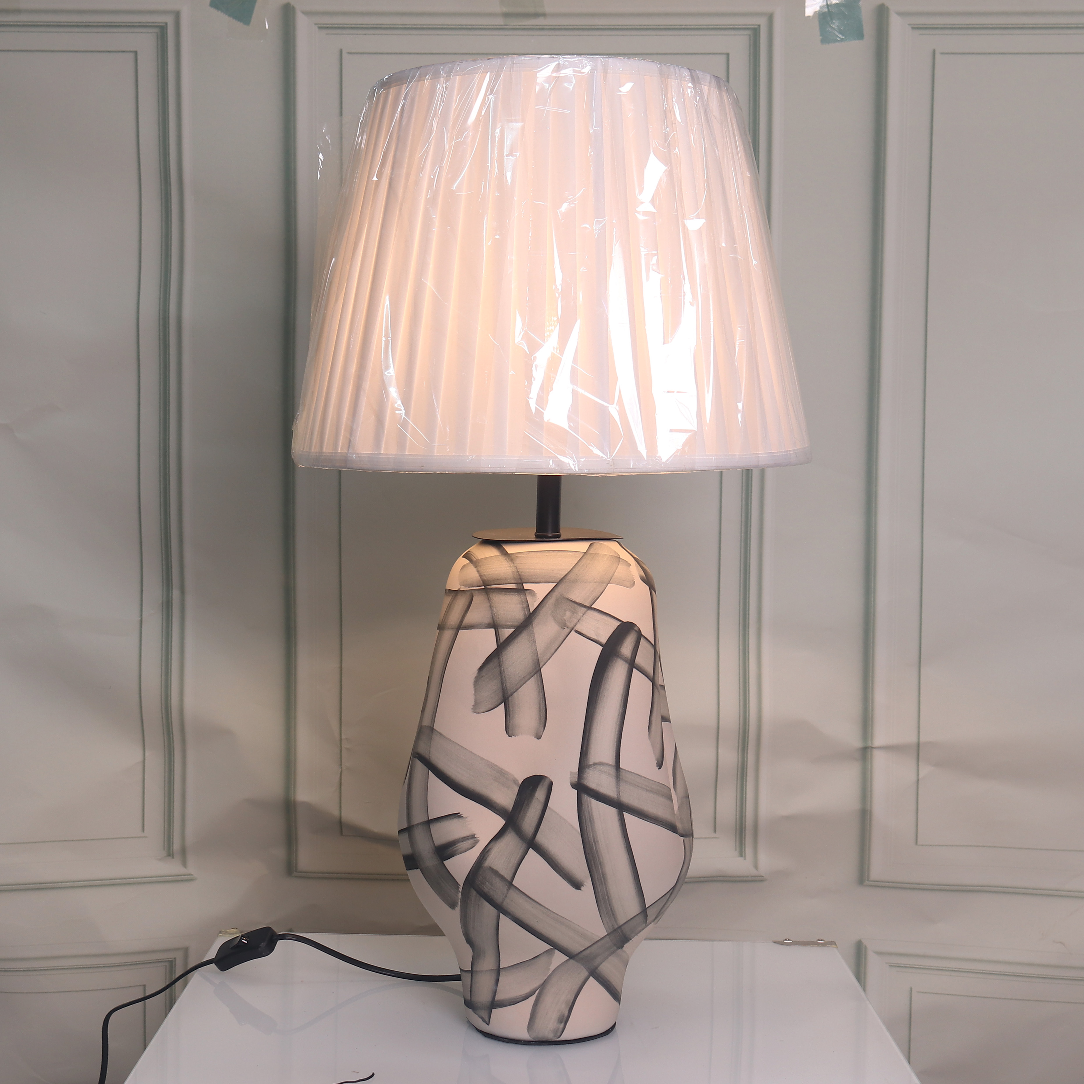 新中式手绘水墨陶瓷台灯样板房客厅卧室装饰台灯大号