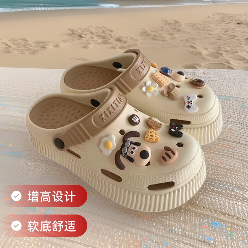 harajuku style stylish height increasing platform coros shoes women's summer soft bottom shit feeling fashion outerwear beach slippers full figure