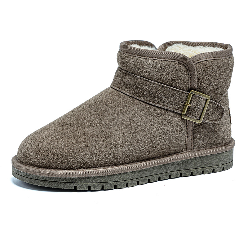 winter new snow boots flat bottom short boots northeast cotton padded shoes men's fleece-lined thickened waterproof warm genuine leather snow boots women undefined