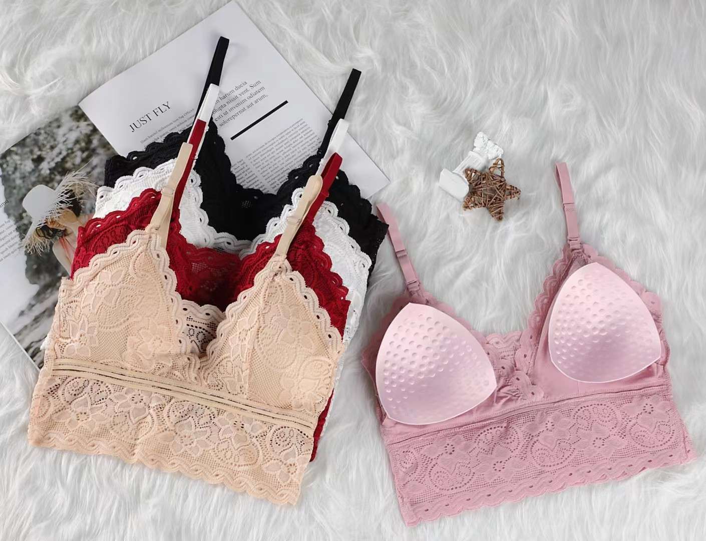 A lady's lace back wraps around her chest undefined