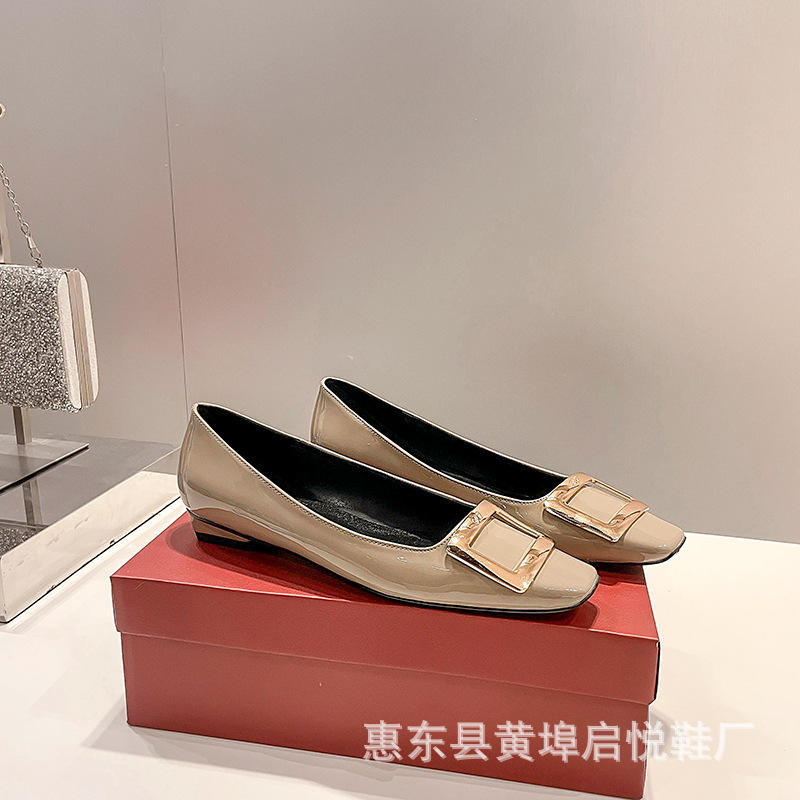 r flat shoes square buckle shoes chunky heel 2025 new spring and autumn high-grade high heel stiletto square toe french women's shoes undefined