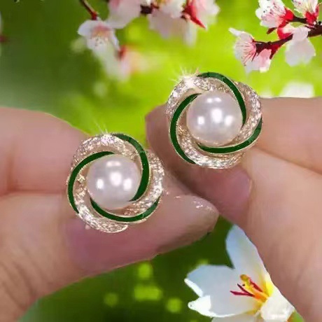 2025 new rhinestone pearl stud earrings elegant high sense women's earrings exquisite small fashion accessories wholesale Item Picture