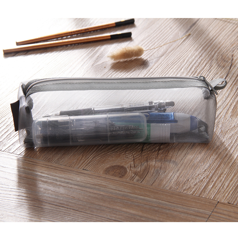 simple transparent grid mesh pencil case small fresh exam large capacity stationery universal for boys and girls pencil box Specification drawing