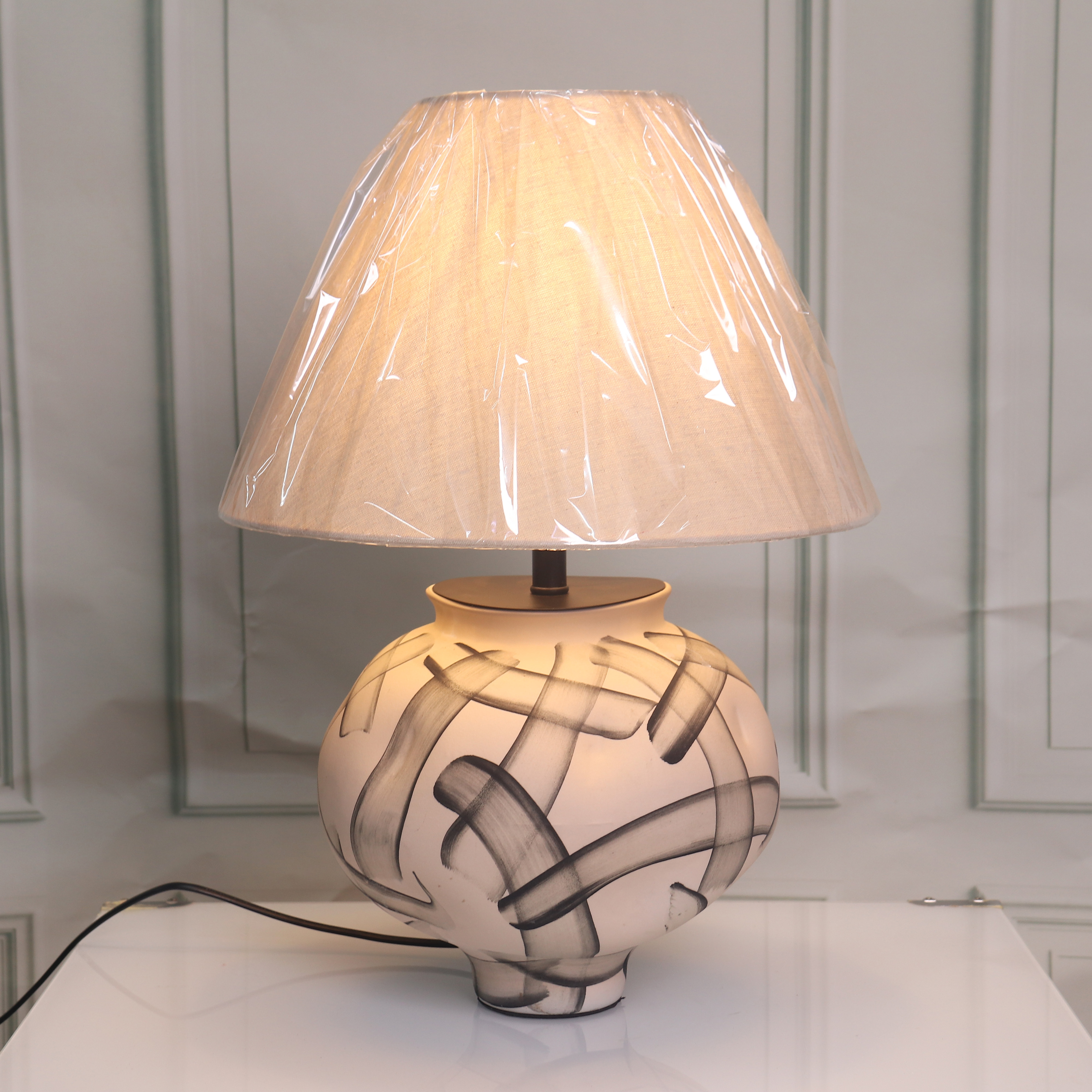 新中式手绘水墨陶瓷台灯样板房客厅卧室装饰台灯小号