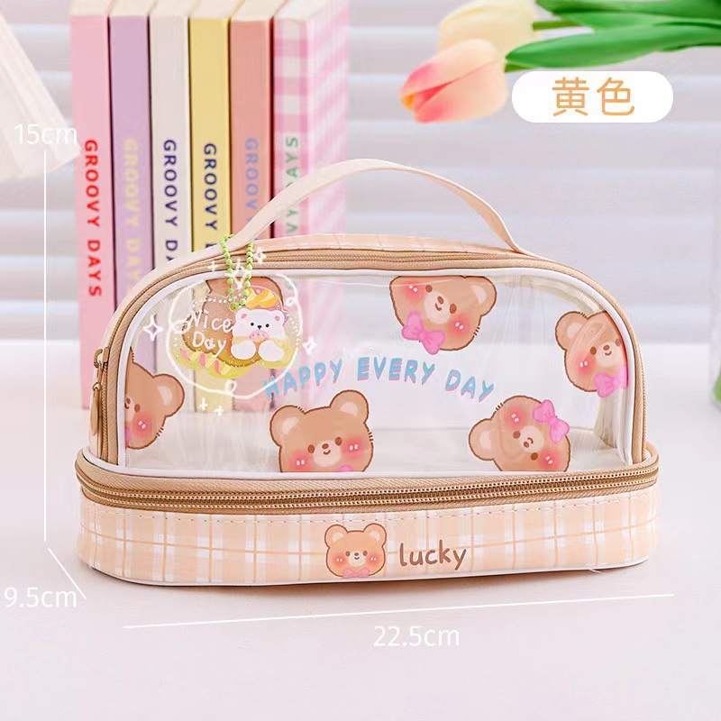 pencil case large capacity stain-resistant pencil box student high-grade cute milk huhoo ins good-looking transparent stationery case Application Scenario