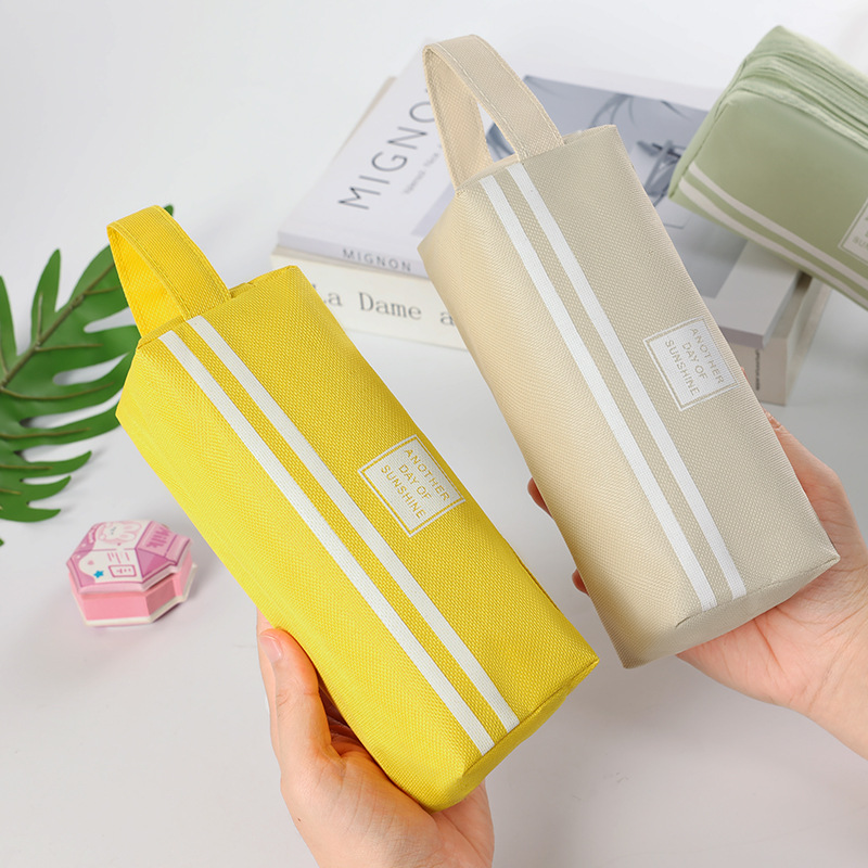 double layer oxford fabric pencil bag korean style simple large capacity double pull pencil case primary school student portable zipper portable stationery case Specification drawing