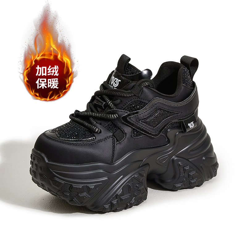 platform dad shoes women's 2025 spring new rhinestone fashion heel lifed women's shoes all-matching sports leisure shoes Item Picture