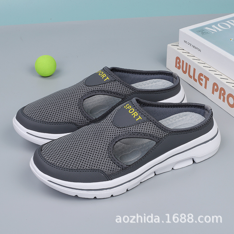 2025 amazon korean style large size casual shoes half support women's thin shoes men's platform slip-on sandals mesh half slippers full figure
