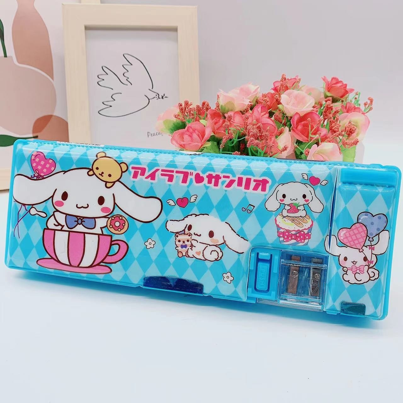 cartoon three li pencil case multifunctional double-sided stripe penknife pencil box pupils' stationery pencil box details Picture