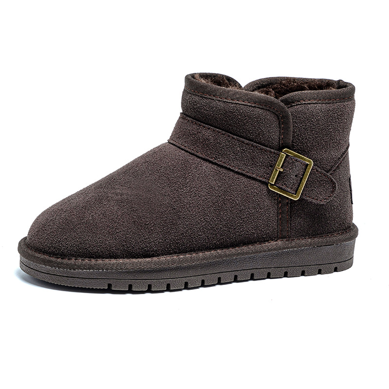 winter new snow boots flat bottom short boots northeast cotton padded shoes men's fleece-lined thickened waterproof warm genuine leather snow boots women undefined