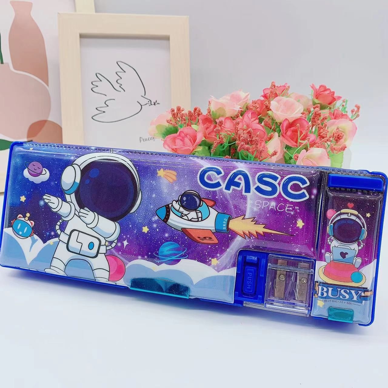 cartoon three li pencil case multifunctional double-sided stripe penknife pencil box pupils' stationery pencil box Item Picture