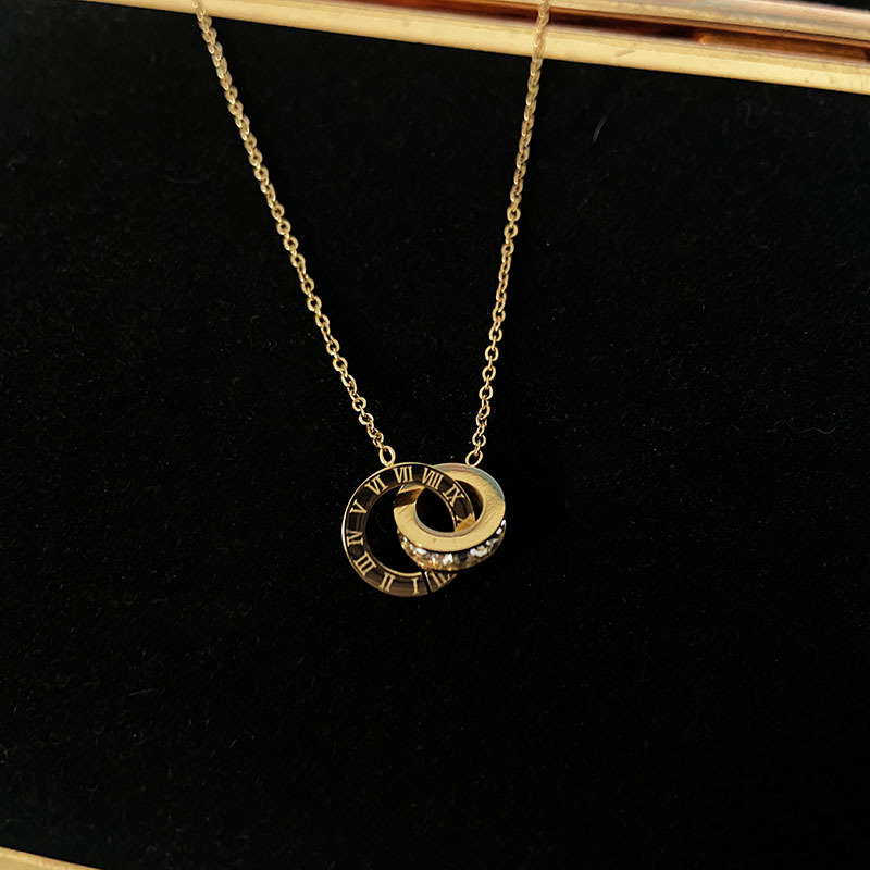 titanium steel no fading roman digital double ring necklace women's golden pendant light luxury clavicle chain simple internet celebrity same fashion Specification drawing