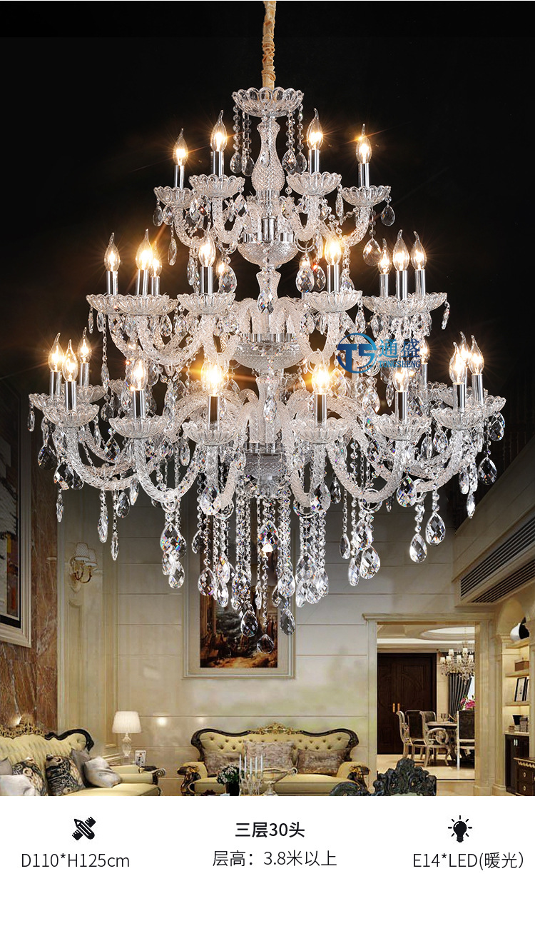 luxury duplex building crystal chandelier european style lamp in the living room elegant high-rise hotel club ceremony banquet project wedding chandelier Specification drawing
