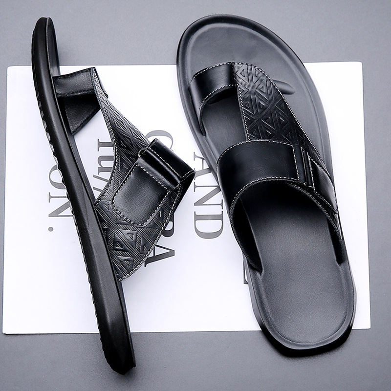 2025 summer new temu men's leather sandals large size fashion all-match simple youth men's beach shoes slippers full figure