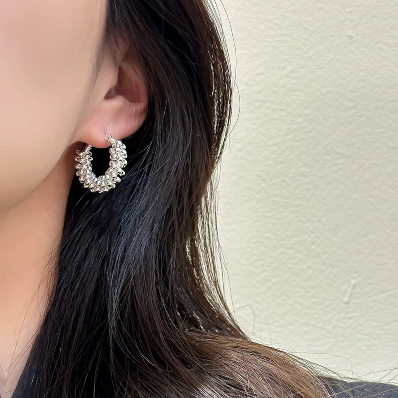 high-grade temperament plain silver earrings female 2024 new top-selling product fashion small round ring earrings ear studs graceful earrings details Picture