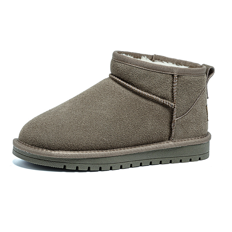 winter new snow boots flat bottom short boots northeast cotton padded shoes men's fleece-lined thickened waterproof warm genuine leather snow boots women undefined
