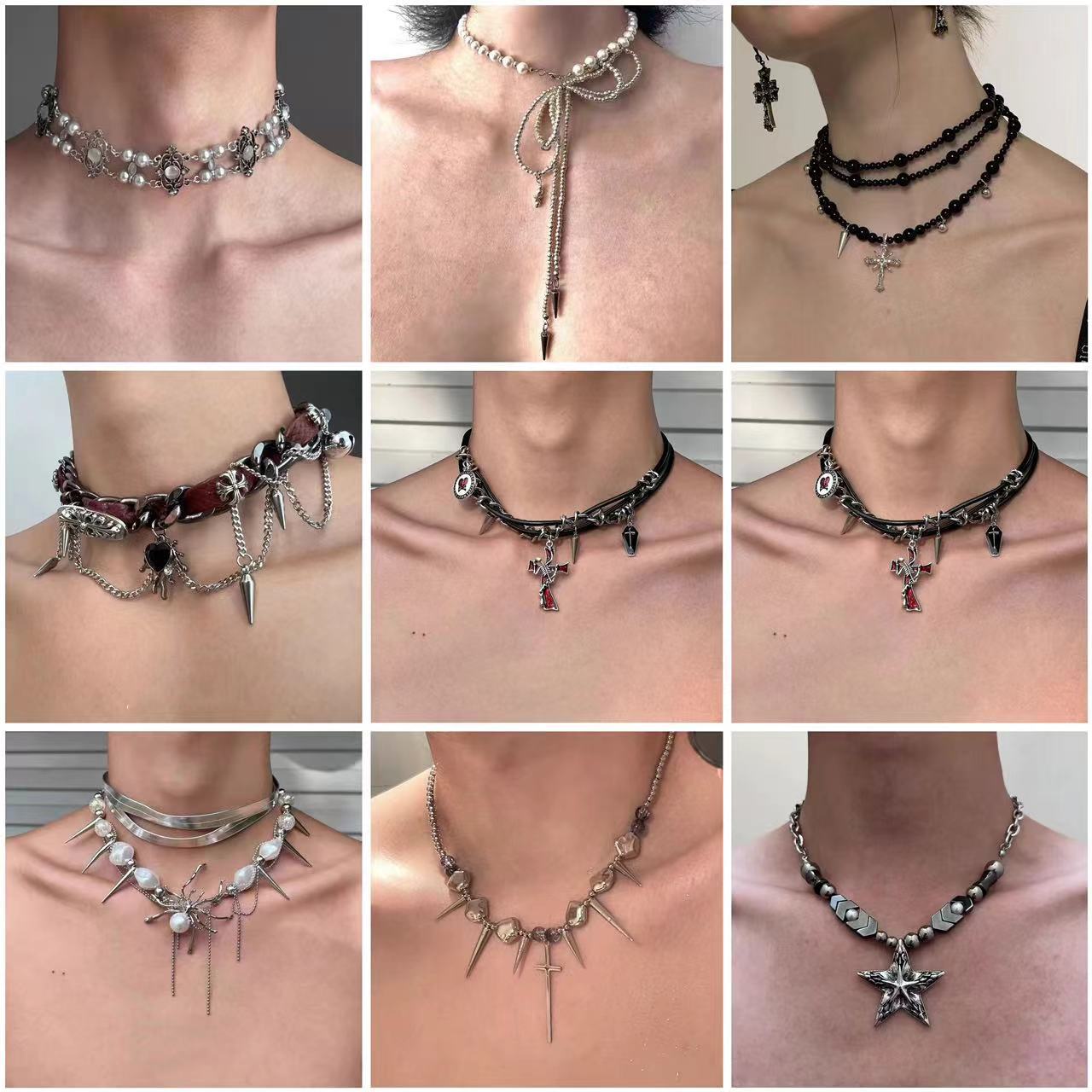 y2g heavy industry beads xingx necklace titanium steel asian culture hot girl sweet cool necklace women's punk style gothic niche european and american full figure