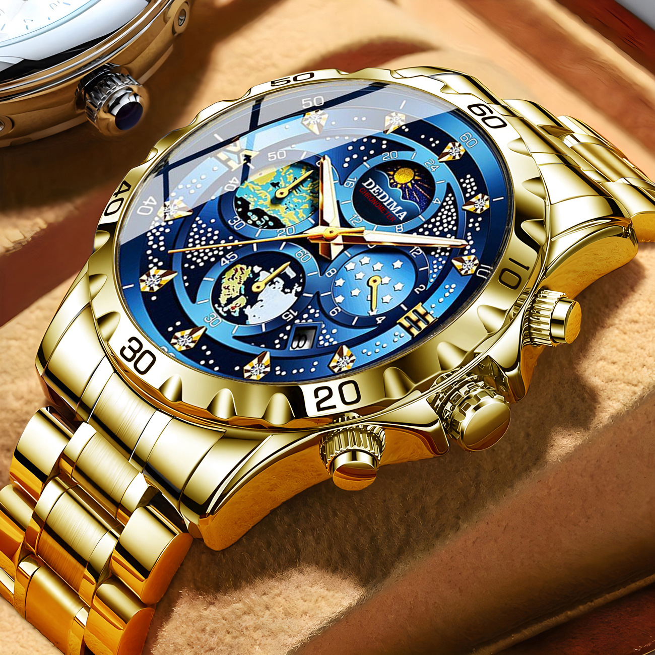 high-end fashion men's four-eye six-pin multi-functional sports luminous sun moon star 24-hour chronograph function watch Application Scenario