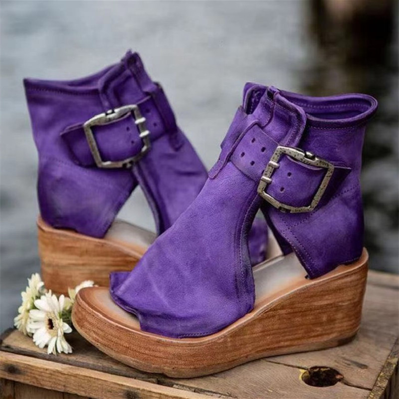 roman shoes women's summer high heel fashion women's shoes 2021 new high-top wedge sandal boots platform peep toe sandals size 40 details Picture
