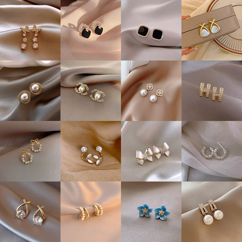 s925 silver pearl flower earrings women's light luxury high-grade minority all-match earrings elegant hot earrings wholesale full figure
