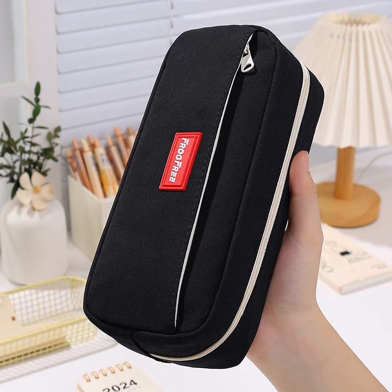 simple large capacity pencil case solid color high sense pencil case student stain-resistant pencil box customized wholesale pencil bag Specification drawing