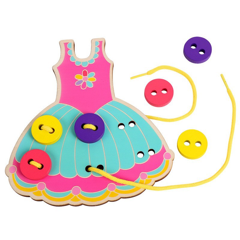wooden lace-up montessori teaching aids rope threading button practice kindergarten children early education interactive toys details Picture