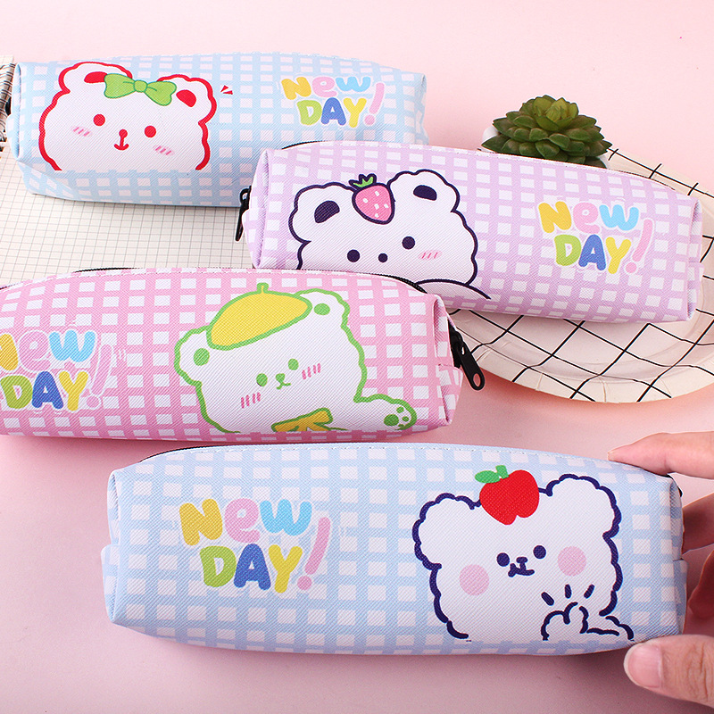cartoon large capacity pencil case ins cute bear stationery box creative multifunctional zipper pupils' stationery bag Specification drawing