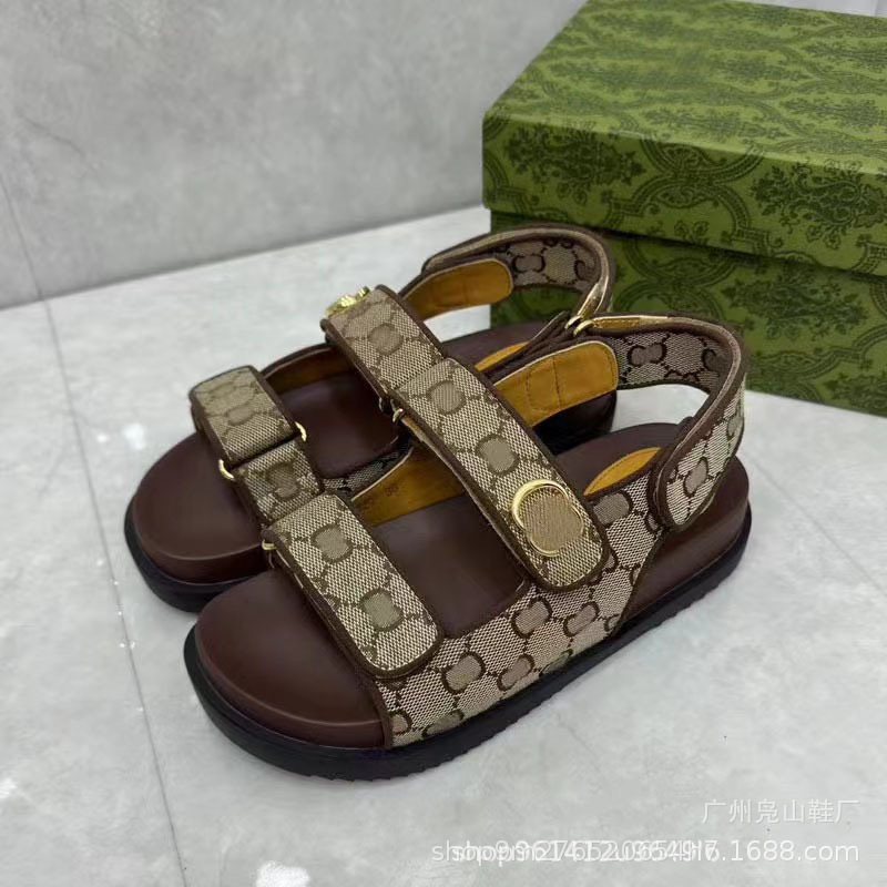 g home velcro sandals 2024 new platform height increasing roman shoes retro casual presbyopic metal buckle women's shoes Item Picture
