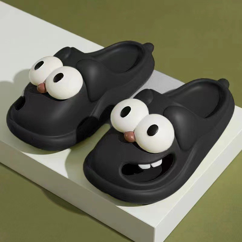 2024 new cartoon big eye dog slippers women's summer home indoor closed toe hole shoes thick bottom wholesale non-slip undefined