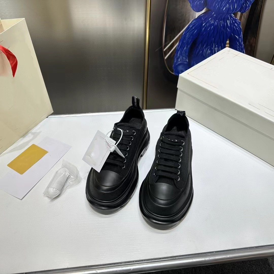 pure original mcqueen canvas shoes for women 2024 spring new muffin height increasing mcqueen platform shoes all-match lace-up white shoes undefined