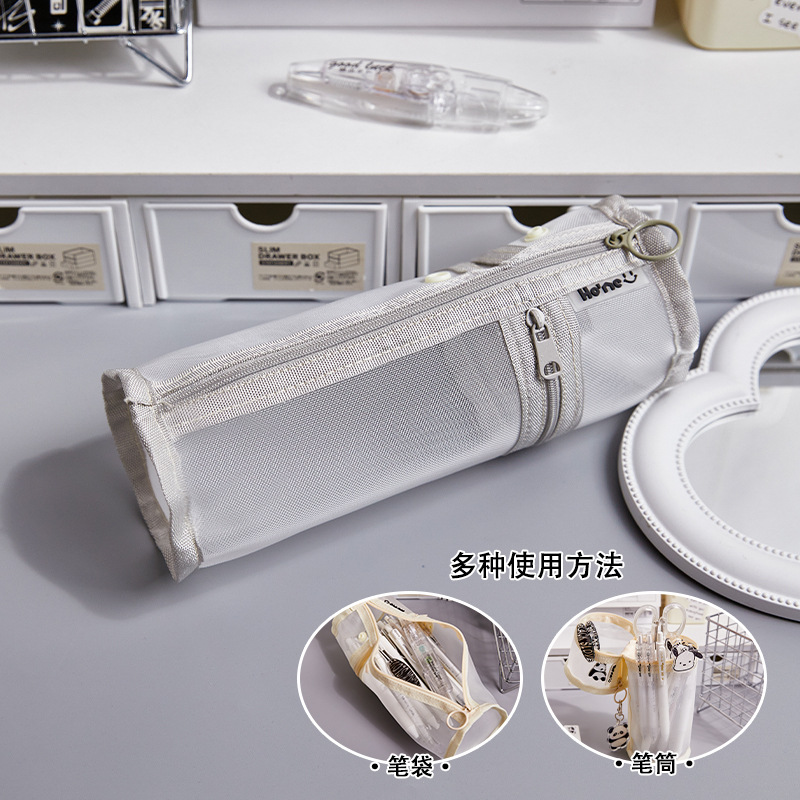 transparent large capacity mesh pencil case simple japanese style students stationery case student pencil case can be brought into the examination room pen holder Specification drawing