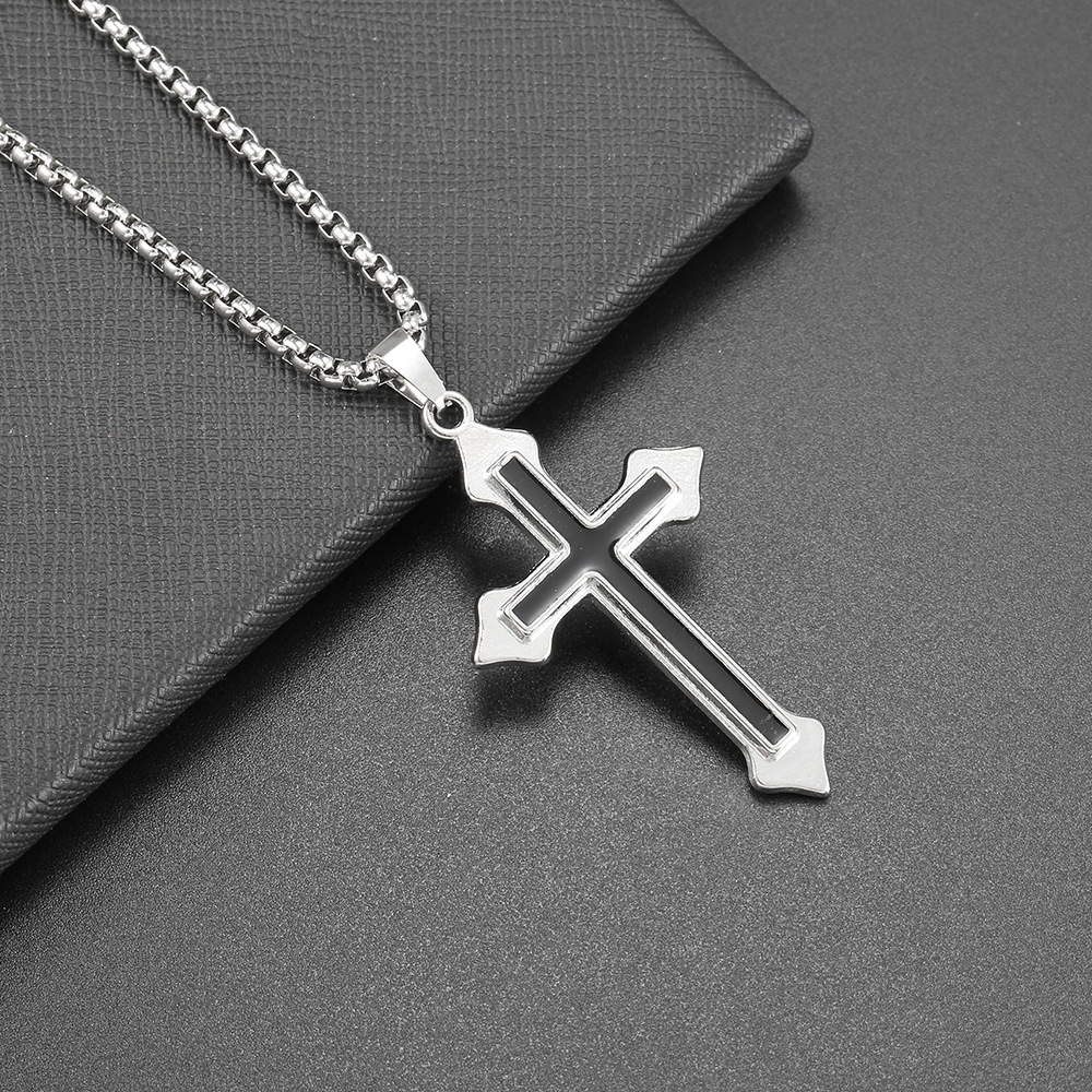 cross-border hip hop necklace ornament men's popular street cross personality disco alloy pendant sweater chain wholesale Specification drawing