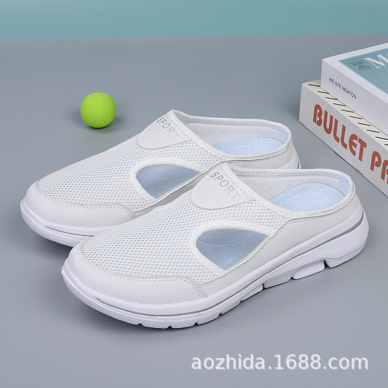2025 amazon korean style large size casual shoes half support women's thin shoes men's platform slip-on sandals mesh half slippers undefined