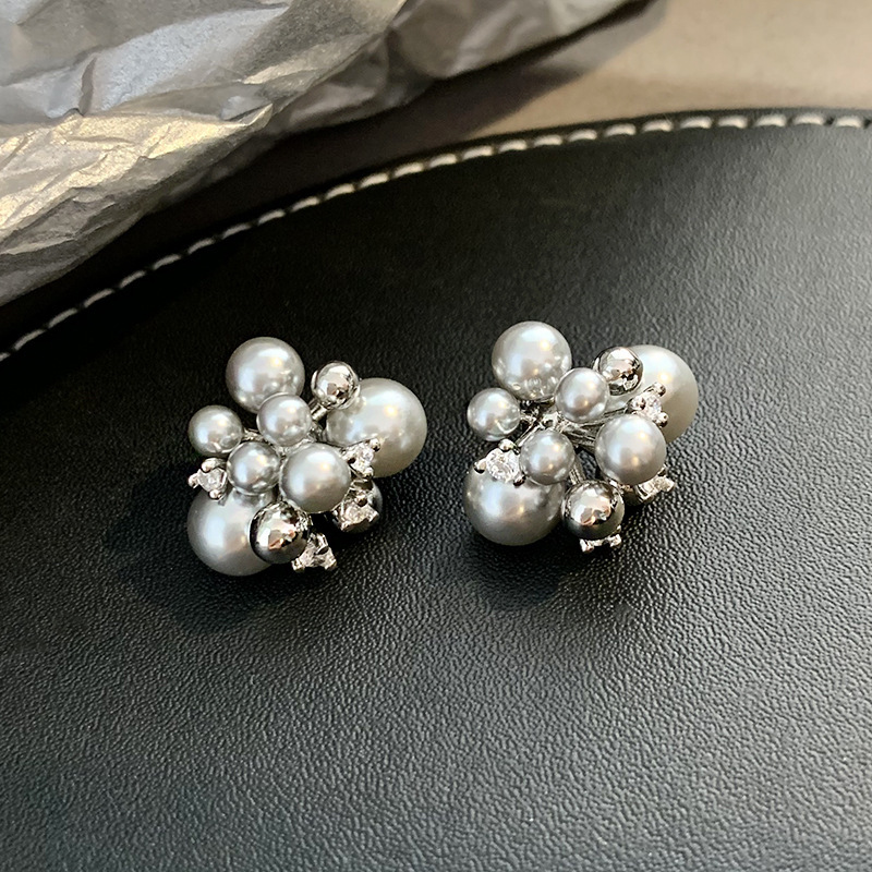real gold electroplated niche high-grade fireworks large and small pearls stud earrings women's exquisite 5a grade zircon earrings earrings wholesale full figure
