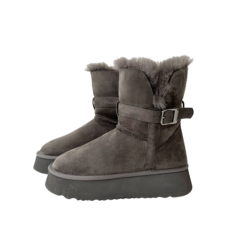 gray two-way wear below the knee snow boots for women 2024 winter new thick bottom increased velvet thick long snow cotton boots Specification drawing