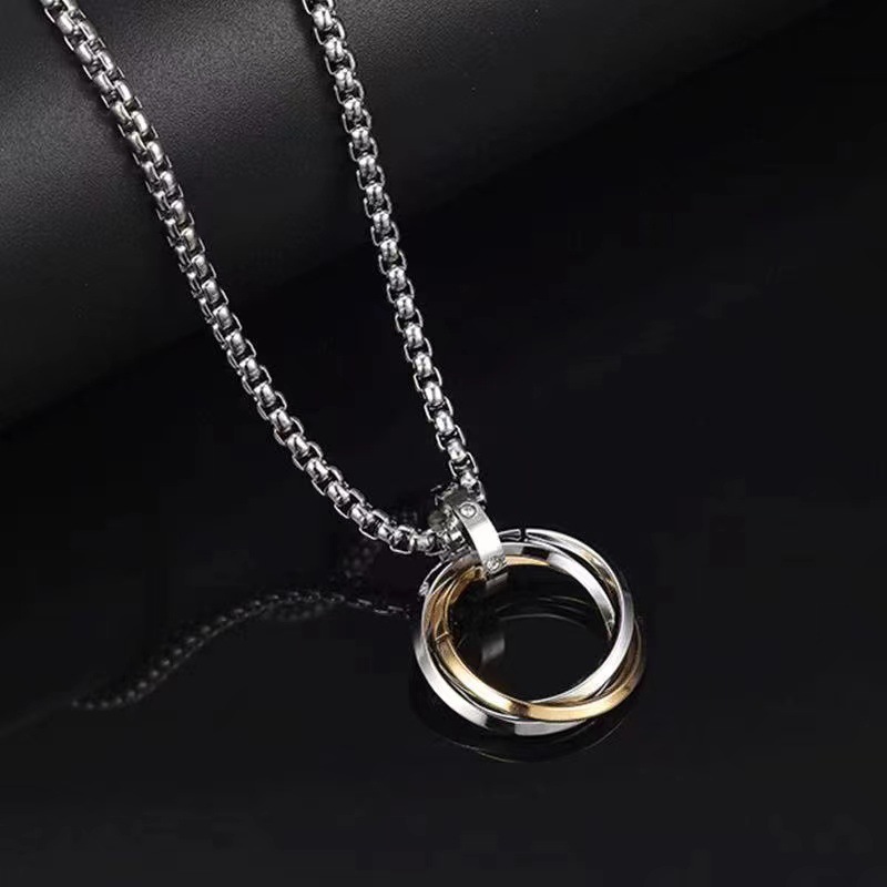 titanium steel no fading trinity ring necklace female men's fashion ins european and american street hip hop sweater chain personal accessories Specification drawing